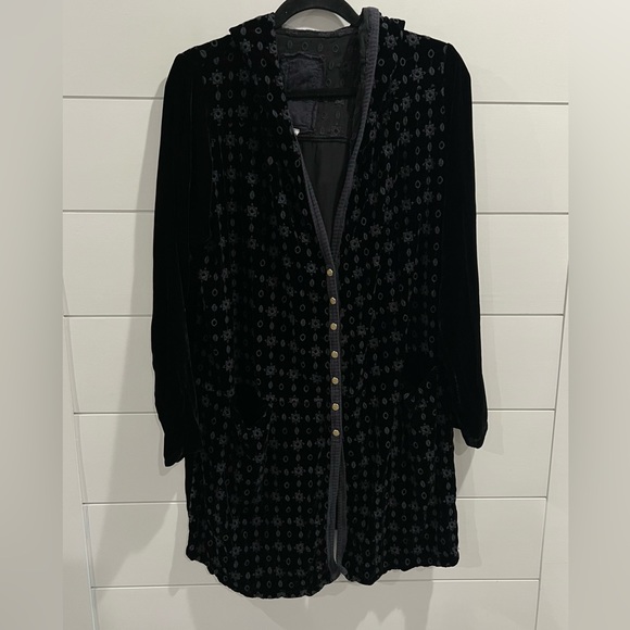 Johnny Was Jackets & Coats Johnny Was Black Velvet Eyelet Duster